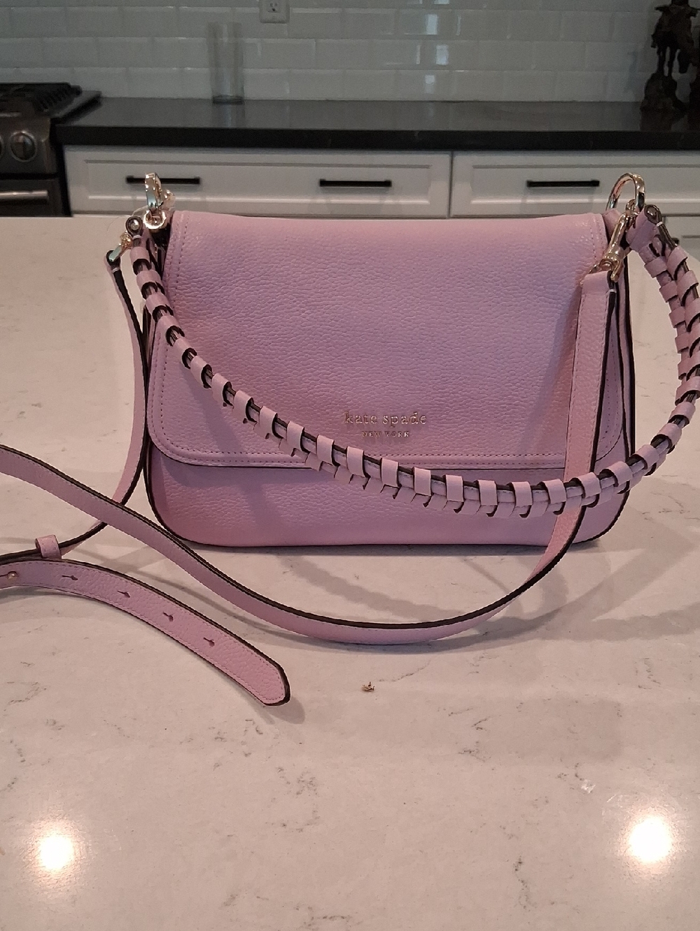 NWT Lilac Pebbled Leather Kate Spade Braided Strap Crossbody Purse Handbag